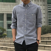 Ανδρικό μακρυμάνικο Oxford μονόχρωμο πουκάμισο casual στήθος με κανονικό κουμπί γιακά πουκάμισο εργασίας άνοιξη και φθινόπωρο