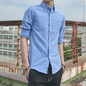 Ανδρικό μακρυμάνικο Oxford μονόχρωμο πουκάμισο casual στήθος με κανονικό κουμπί γιακά πουκάμισο εργασίας άνοιξη και φθινόπωρο