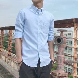 Ανδρικό μακρυμάνικο Oxford μονόχρωμο πουκάμισο casual στήθος με κανονικό κουμπί γιακά πουκάμισο εργασίας άνοιξη και φθινόπωρο