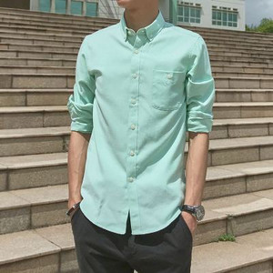 Ανδρικό μακρυμάνικο Oxford μονόχρωμο πουκάμισο casual στήθος με κανονικό κουμπί γιακά πουκάμισο εργασίας άνοιξη και φθινόπωρο