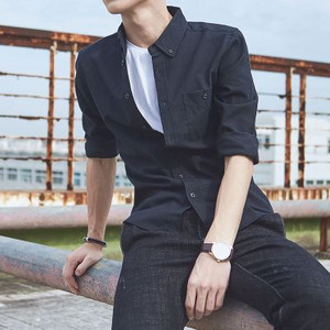 Ανδρικό μακρυμάνικο Oxford μονόχρωμο πουκάμισο casual στήθος με κανονικό κουμπί γιακά πουκάμισο εργασίας άνοιξη και φθινόπωρο