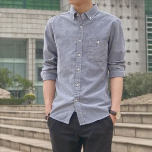 Ανδρικό μακρυμάνικο Oxford μονόχρωμο πουκάμισο casual στήθος με κανονικό κουμπί γιακά πουκάμισο εργασίας άνοιξη και φθινόπωρο