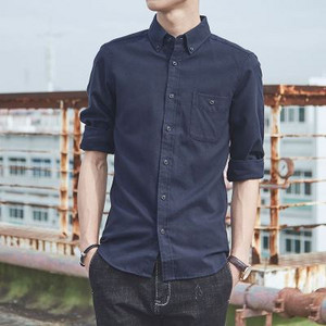 Ανδρικό μακρυμάνικο Oxford μονόχρωμο πουκάμισο casual στήθος με κανονικό κουμπί γιακά πουκάμισο εργασίας άνοιξη και φθινόπωρο