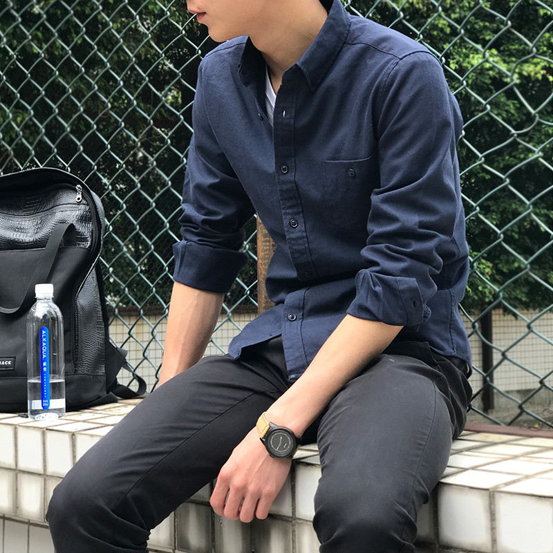 Ανδρικό μακρυμάνικο Oxford μονόχρωμο πουκάμισο casual στήθος με κανονικό κουμπί γιακά πουκάμισο εργασίας άνοιξη και φθινόπωρο