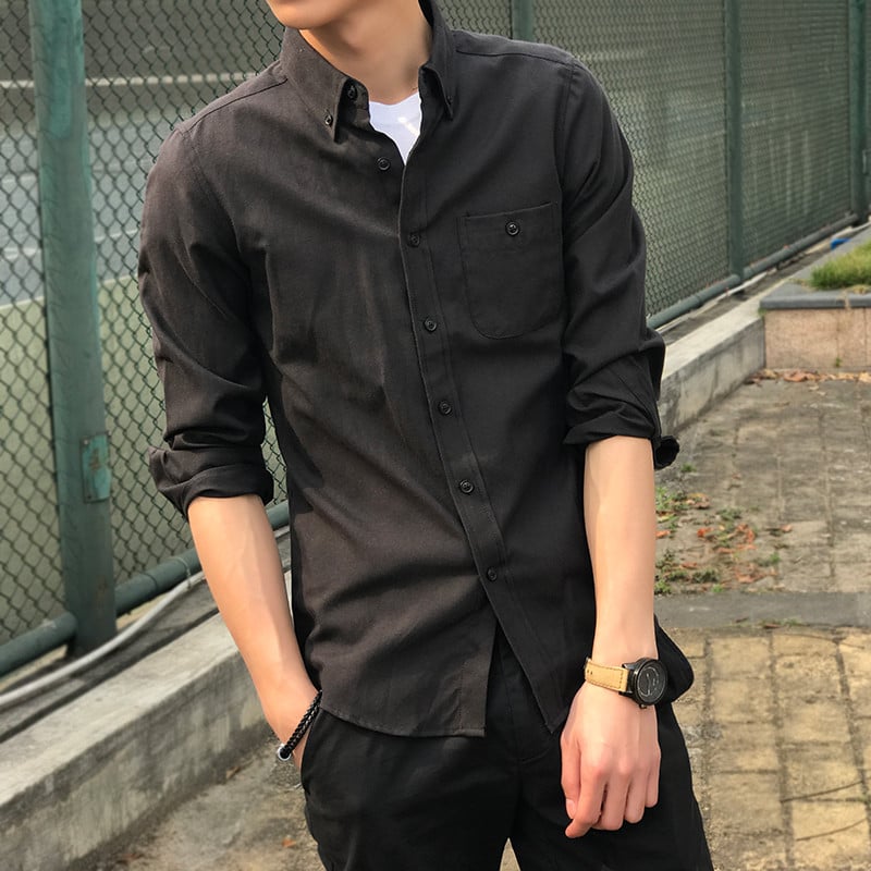 Ανδρικό μακρυμάνικο Oxford μονόχρωμο πουκάμισο casual στήθος με κανονικό κουμπί γιακά πουκάμισο εργασίας άνοιξη και φθινόπωρο