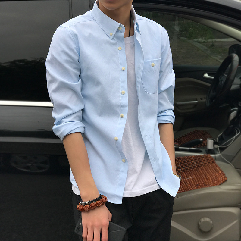 Ανδρικό μακρυμάνικο Oxford μονόχρωμο πουκάμισο casual στήθος με κανονικό κουμπί γιακά πουκάμισο εργασίας άνοιξη και φθινόπωρο