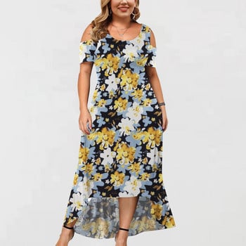 vestidos de mujer casual 2022 Plus Size Γυναικεία στρογγυλή λαιμόκοψη κοντό μανίκι εκτός ώμου Φόρεμα με φλοράλ στάμπα