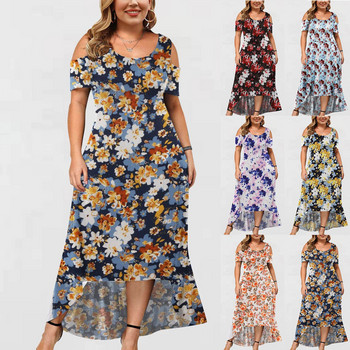 vestidos de mujer casual 2022 Plus Size Γυναικεία στρογγυλή λαιμόκοψη κοντό μανίκι εκτός ώμου Φόρεμα με φλοράλ στάμπα