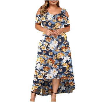 vestidos de mujer casual 2022 Plus Size Γυναικεία στρογγυλή λαιμόκοψη κοντό μανίκι εκτός ώμου Φόρεμα με φλοράλ στάμπα