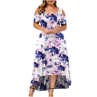 vestidos de mujer casual 2022 Plus Size Γυναικεία στρογγυλή λαιμόκοψη κοντό μανίκι εκτός ώμου Φόρεμα με φλοράλ στάμπα