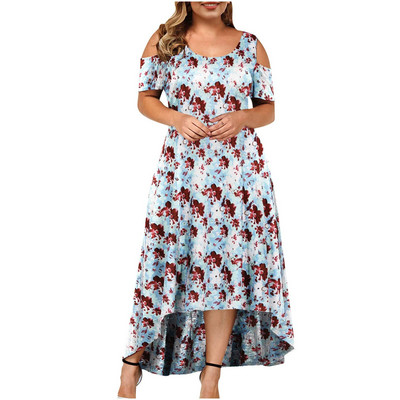 vestidos de mujer casual 2022 Plus Size Γυναικεία στρογγυλή λαιμόκοψη κοντό μανίκι εκτός ώμου Φόρεμα με φλοράλ στάμπα