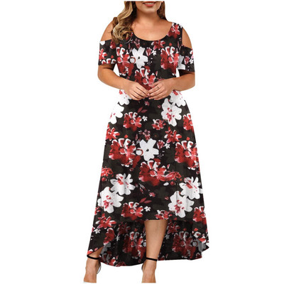 vestidos de mujer casual 2022 Plus Size Γυναικεία στρογγυλή λαιμόκοψη κοντό μανίκι εκτός ώμου Φόρεμα με φλοράλ στάμπα