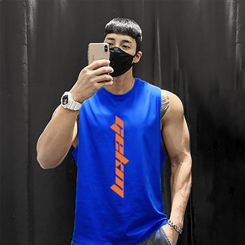 Gekm домашна модна марка лятна жилетка без ръкави Мъжка конзолна свободна спортна тениска Gym тренировка за бягане