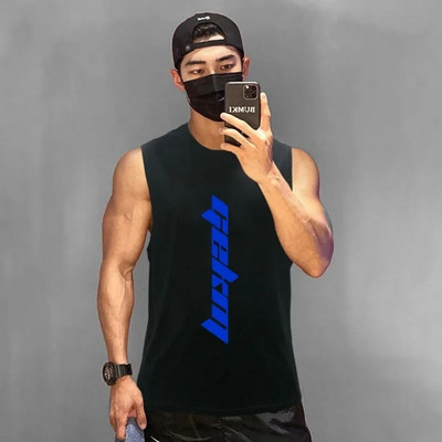 Gekm σπιτικό fashion brand καλοκαιρινό αμάνικο γιλέκο ανδρικό γυμναστήριο τρέξιμο με πρόβολο φαρδύ αθλητικό μπλουζάκι