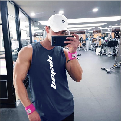 Gekm σπιτικό fashion brand καλοκαιρινό αμάνικο γιλέκο ανδρικό γυμναστήριο τρέξιμο με πρόβολο φαρδύ αθλητικό μπλουζάκι