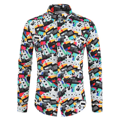 Alkalmi 3D játékkártya nyomtatott ing Férfi Divattervezés Hosszú ujjú Basic Camisas Hombre Luxus Party Férfi virágos blúz ingek