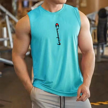 Ανδρικό πολυτελές μπλουζάκι με στάμπα για το καλοκαίρι που στεγνώνει γρήγορα αναπνέον αμάνικο μπλουζάκι γυμναστικής γυμναστικής μυϊκής προπόνησης διχτυωτό γιλέκο