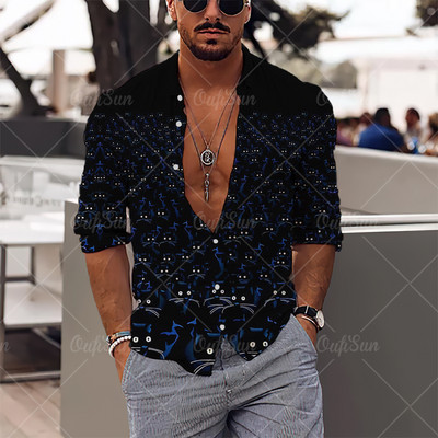 2022. 3D Jednostavan ležeran print Muške košulje dugih rukava Havajske košulje na rever Ulična odjeća Nova muška odjeća Široke majice za muškarce