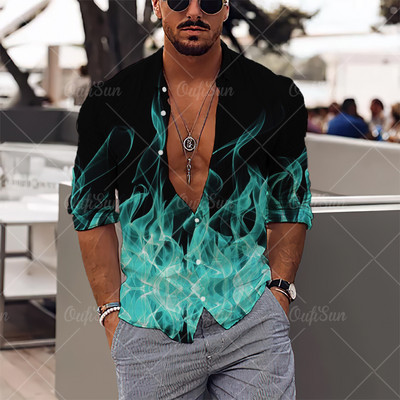 2022. 3D Jednostavan ležeran print Muške košulje dugih rukava Havajske košulje na rever Ulična odjeća Nova muška odjeća Široke majice za muškarce