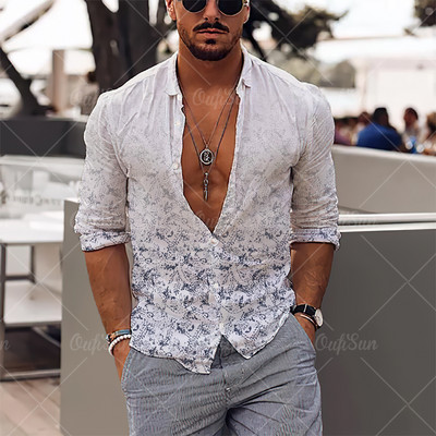 2022. 3D Jednostavan ležeran print Muške košulje dugih rukava Havajske košulje na rever Ulična odjeća Nova muška odjeća Široke majice za muškarce