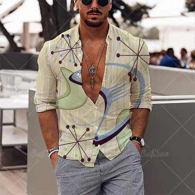 2022. 3D Jednostavan ležeran print Muške košulje dugih rukava Havajske košulje na rever Ulična odjeća Nova muška odjeća Široke majice za muškarce