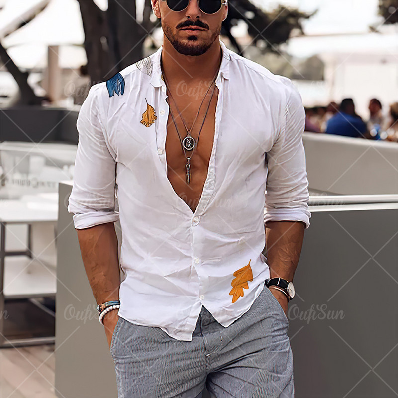 2022. 3D Jednostavan ležeran print Muške košulje dugih rukava Havajske košulje na rever Ulična odjeća Nova muška odjeća Široke majice za muškarce