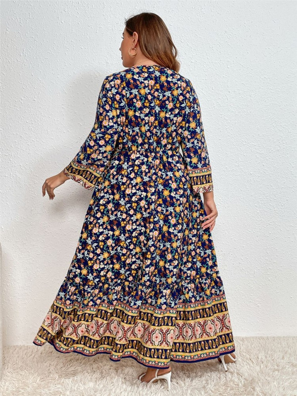 Καλοκαιρινό μακρύ λουλουδάτο φόρεμα Γυναικείο ριγέ λουλούδι Γυναικεία φορέματα Μακρυμάνικα Γυναικεία φορέματα Casual Loose Fashion Γυναικείο Φόρεμα 2023