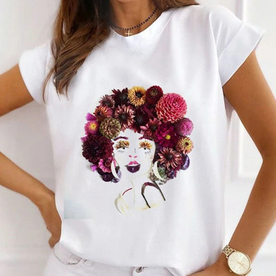 Női divatos felsők Nyári Gyönyörű Lány Rúzs Virágnyomásos Alkalmi póló Bő, Rövid ujjú Fehér Alappólók