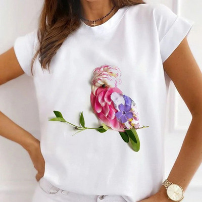 Női divatos felsők Nyári Gyönyörű Lány Rúzs Virágnyomásos Alkalmi póló Bő, Rövid ujjú Fehér Alappólók