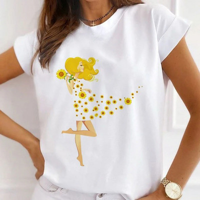 Női divatos felsők Nyári Gyönyörű Lány Rúzs Virágnyomásos Alkalmi póló Bő, Rövid ujjú Fehér Alappólók