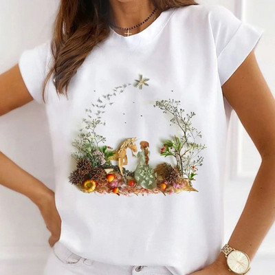 Női divatos felsők Nyári Gyönyörű Lány Rúzs Virágnyomásos Alkalmi póló Bő, Rövid ujjú Fehér Alappólók