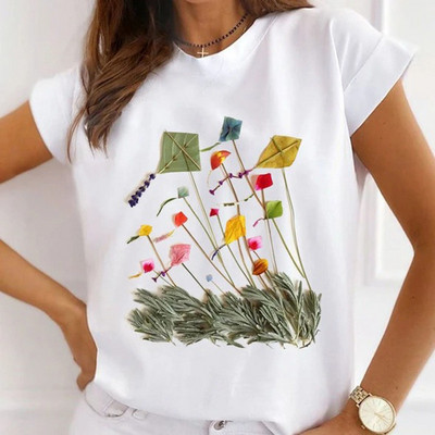 Női divatos felsők Nyári Gyönyörű Lány Rúzs Virágnyomásos Alkalmi póló Bő, Rövid ujjú Fehér Alappólók