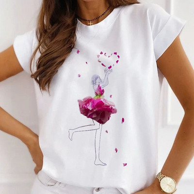 Női divatos felsők Nyári Gyönyörű Lány Rúzs Virágnyomásos Alkalmi póló Bő, Rövid ujjú Fehér Alappólók