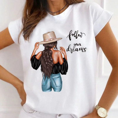 Női divatos felsők Nyári Gyönyörű Lány Rúzs Virágnyomásos Alkalmi póló Bő, Rövid ujjú Fehér Alappólók