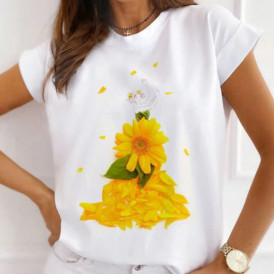 Női divatos felsők Nyári Gyönyörű Lány Rúzs Virágnyomásos Alkalmi póló Bő, Rövid ujjú Fehér Alappólók