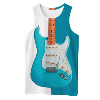 Лято 2021 г. Мъжки музикален инструмент Китара 3D щампована ежедневна тениска без ръкави Унисекс потници Drop shipping BXD22