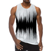 Meeste graafiline ümara kaelusega 3D-prindiga varrukateta igapäevase tekstuuriga topid Meeste valged ja mustad riided triibuline hip-hop vest meestele