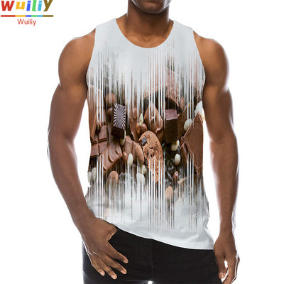 Meeste graafiline ümara kaelusega 3D-prindiga varrukateta igapäevase tekstuuriga topid Meeste valged ja mustad riided triibuline hip-hop vest meestele