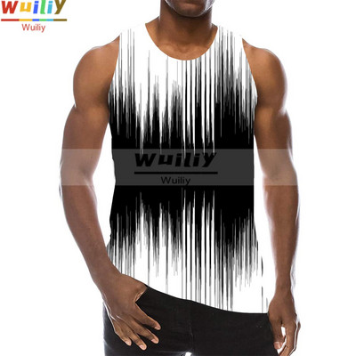 Meeste graafiline ümara kaelusega 3D-prindiga varrukateta igapäevase tekstuuriga topid Meeste valged ja mustad riided triibuline hip-hop vest meestele