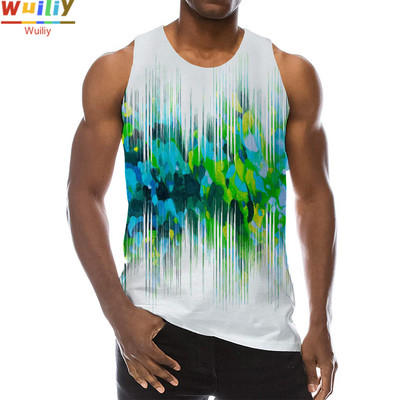 Meeste graafiline ümara kaelusega 3D-prindiga varrukateta igapäevase tekstuuriga topid Meeste valged ja mustad riided triibuline hip-hop vest meestele