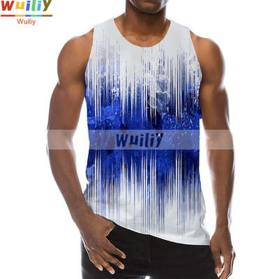 Meeste graafiline ümara kaelusega 3D-prindiga varrukateta igapäevase tekstuuriga topid Meeste valged ja mustad riided triibuline hip-hop vest meestele