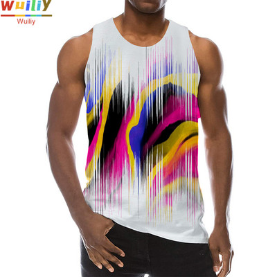 Meeste graafiline ümara kaelusega 3D-prindiga varrukateta igapäevase tekstuuriga topid Meeste valged ja mustad riided triibuline hip-hop vest meestele