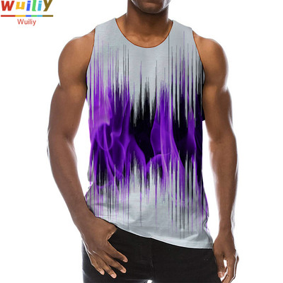 Meeste graafiline ümara kaelusega 3D-prindiga varrukateta igapäevase tekstuuriga topid Meeste valged ja mustad riided triibuline hip-hop vest meestele