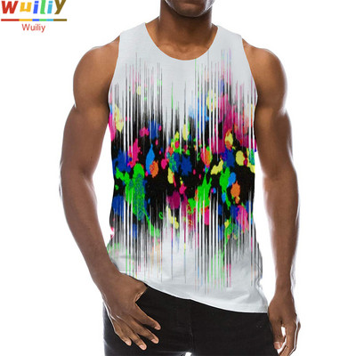 Meeste graafiline ümara kaelusega 3D-prindiga varrukateta igapäevase tekstuuriga topid Meeste valged ja mustad riided triibuline hip-hop vest meestele