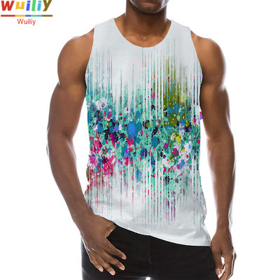 Meeste graafiline ümara kaelusega 3D-prindiga varrukateta igapäevase tekstuuriga topid Meeste valged ja mustad riided triibuline hip-hop vest meestele