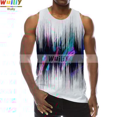 Meeste graafiline ümara kaelusega 3D-prindiga varrukateta igapäevase tekstuuriga topid Meeste valged ja mustad riided triibuline hip-hop vest meestele