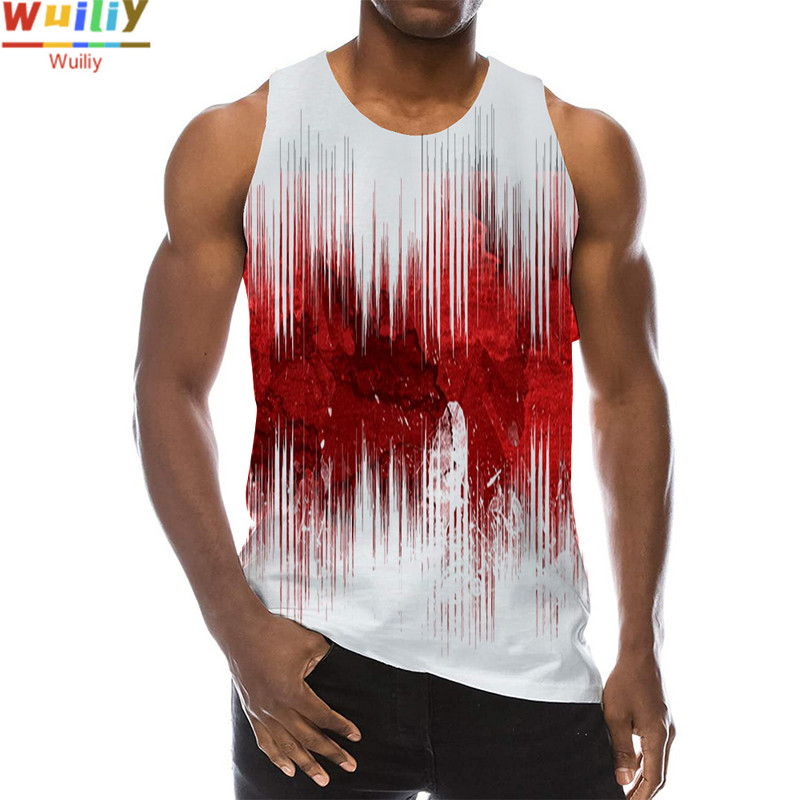 Meeste graafiline ümara kaelusega 3D-prindiga varrukateta igapäevase tekstuuriga topid Meeste valged ja mustad riided triibuline hip-hop vest meestele