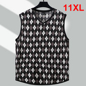 Καρό γιλέκα ανδρικά καλοκαιρινά φανελάκια Plus Size 10XL 11XL Χαλαρά γιλέκα με λαιμόκοψη ανδρική μόδα Καρό φανελάκι καλοκαιρινά μπλουζάκια μεγάλο μέγεθος 11XL