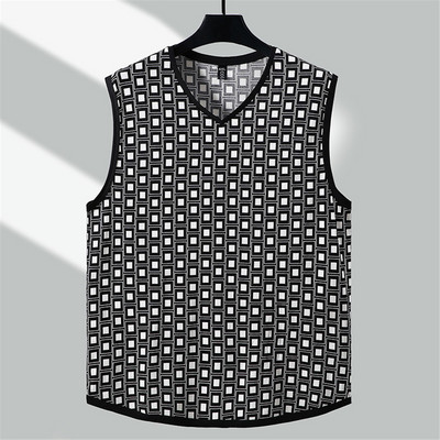 Καρό γιλέκα ανδρικά καλοκαιρινά φανελάκια Plus Size 10XL 11XL Χαλαρά γιλέκα με λαιμόκοψη ανδρική μόδα Καρό φανελάκι καλοκαιρινά μπλουζάκια μεγάλο μέγεθος 11XL