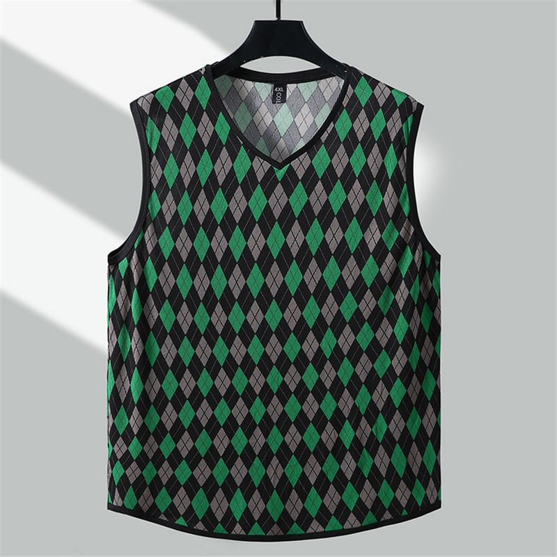Καρό γιλέκα ανδρικά καλοκαιρινά φανελάκια Plus Size 10XL 11XL Χαλαρά γιλέκα με λαιμόκοψη ανδρική μόδα Καρό φανελάκι καλοκαιρινά μπλουζάκια μεγάλο μέγεθος 11XL